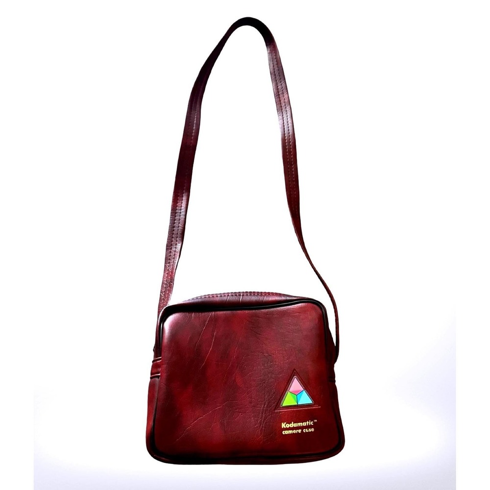 Vintage Kodak Kodamatic Camera Case Burgundy Faux Leather Shoulder Bag Retro